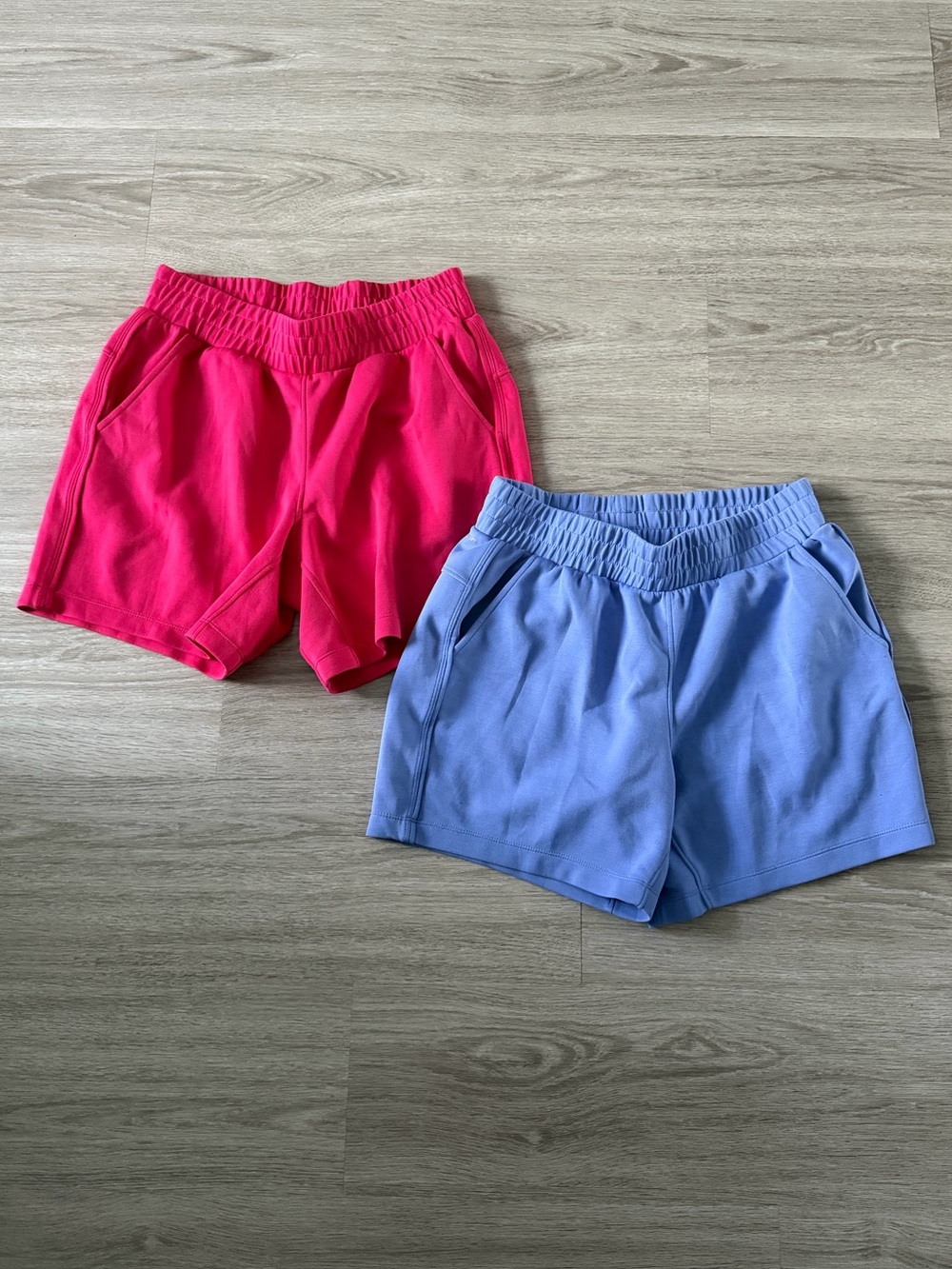 2x Shorts: Comfy Athleisure, Elastic Waistband, Pockets, Pink & Periwinkle